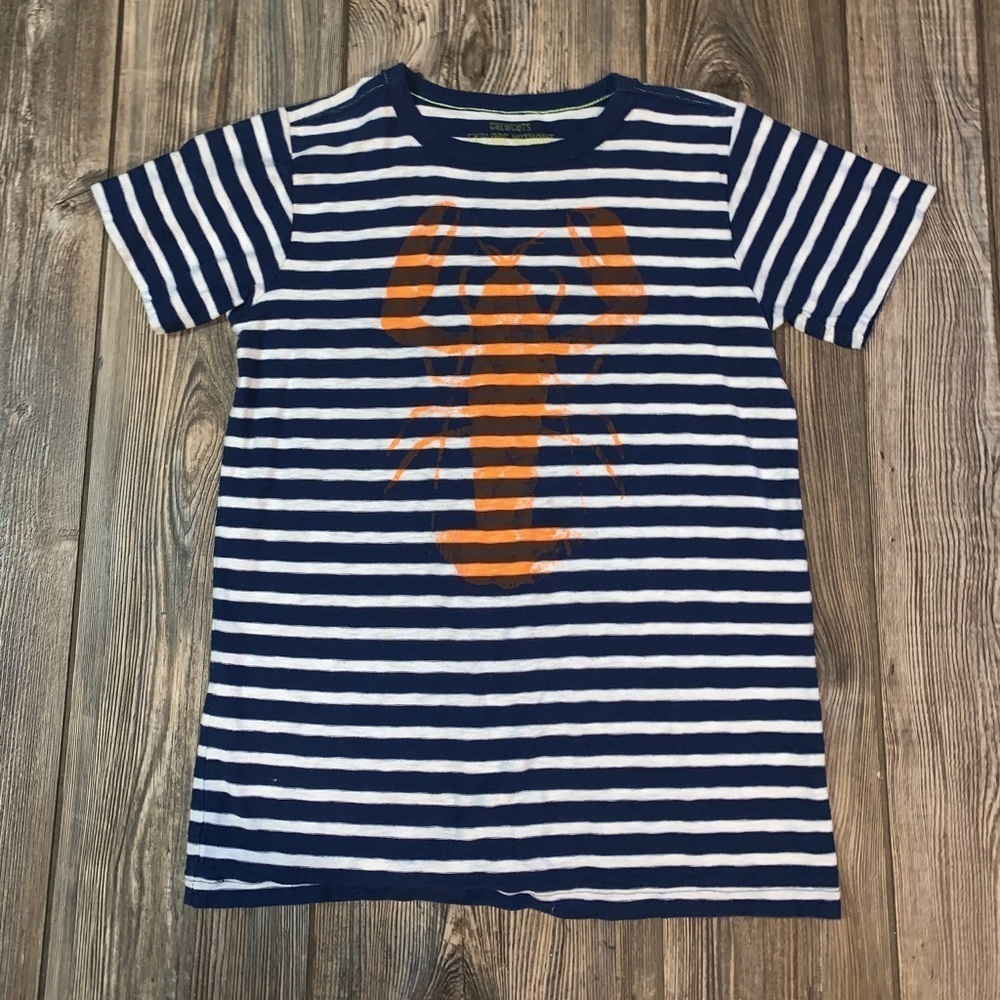 J. Crew Crewcuts Blue and White Striped Orange Lobster Soft Tee Shirt Size 14